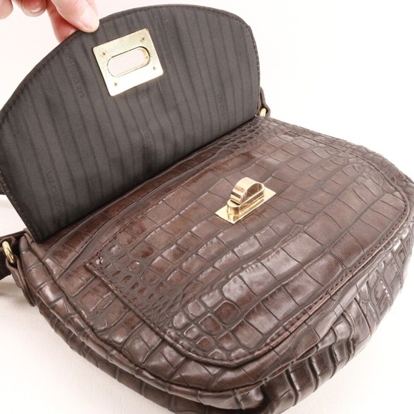 Liz Claiborne Handbag Women Brown Leather Croc Faux Leather Shoulder Saddle Bag - Picture 11 of 16
